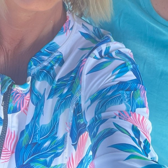 Rash Guard Swim Top UPF Long Sleeve Full Zip Blue pink - Picture 3 of 3